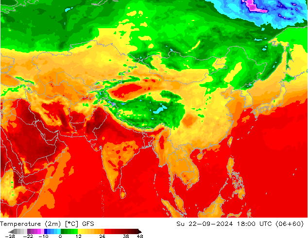 карта температуры GFS Вс 22.09.2024 18 UTC