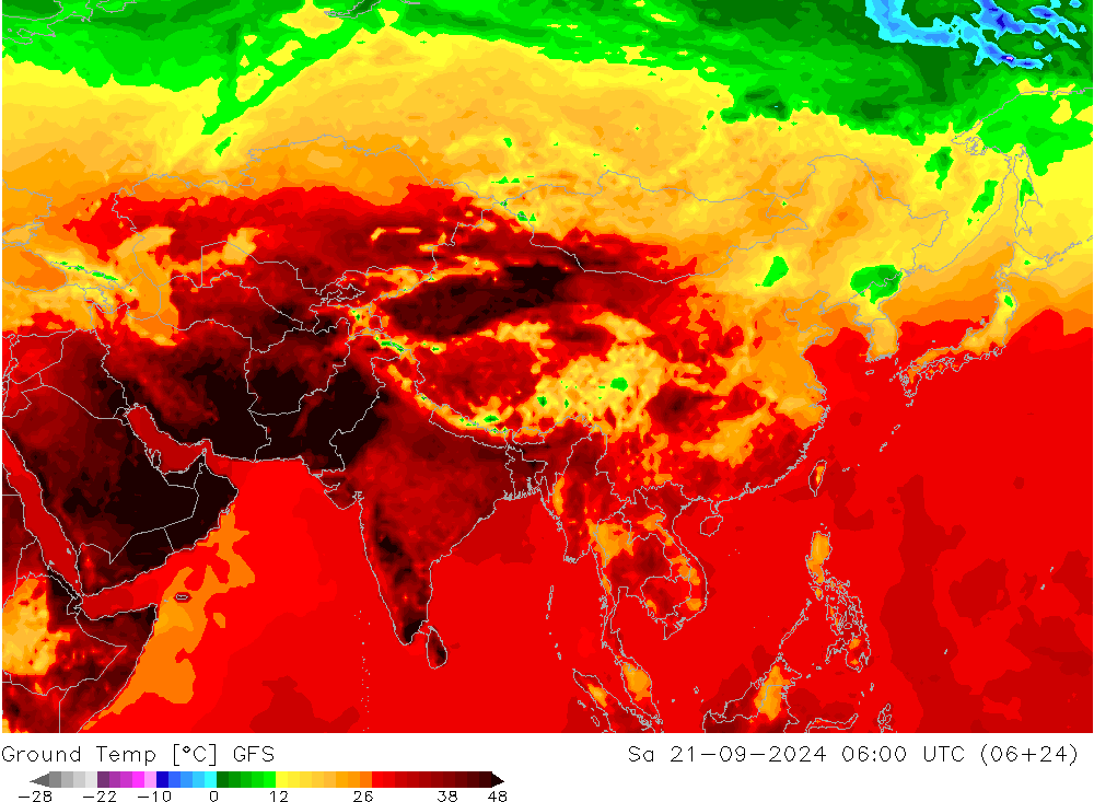 Temp. al suolo GFS sab 21.09.2024 06 UTC