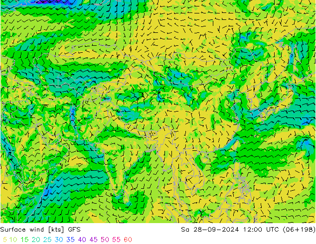 Rüzgar 10 m GFS Cts 28.09.2024 12 UTC