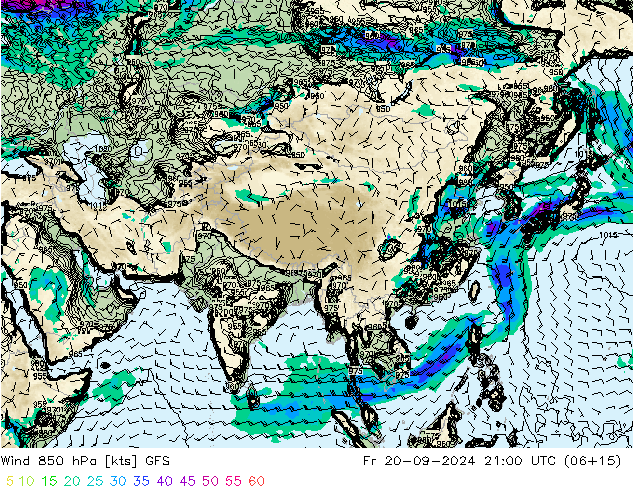 Rüzgar 850 hPa GFS Cu 20.09.2024 21 UTC