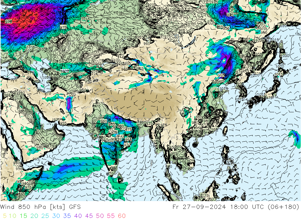 Wind 850 hPa GFS September 2024