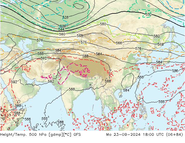 Z500/Rain (+SLP)/Z850 GFS Mo 23.09.2024 18 UTC