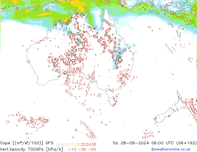 Cape GFS sáb 28.09.2024 06 UTC