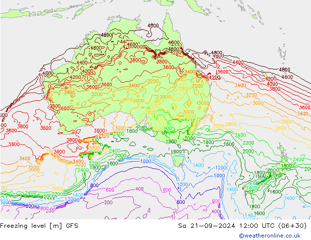 Zero termico GFS sab 21.09.2024 12 UTC