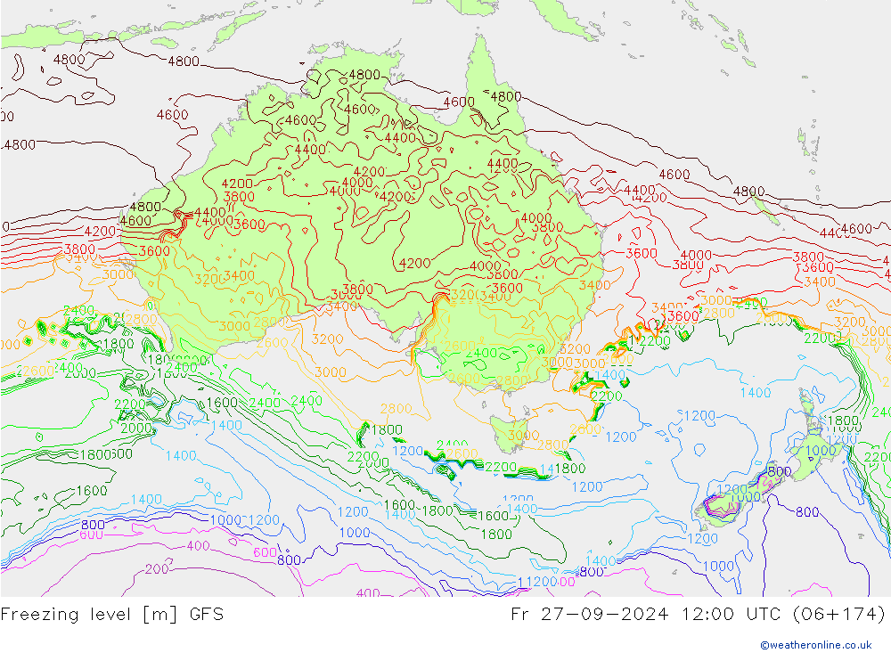 Freezing level GFS Pá 27.09.2024 12 UTC