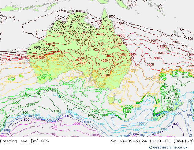 Freezing level GFS Sa 28.09.2024 12 UTC