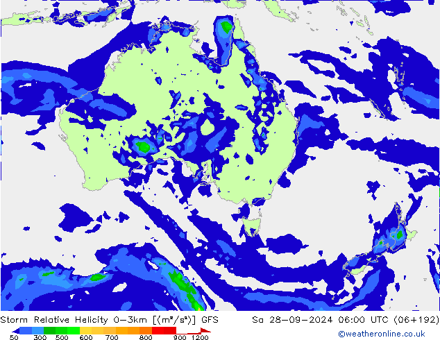 Storm Relative Helicity GFS so. 28.09.2024 06 UTC