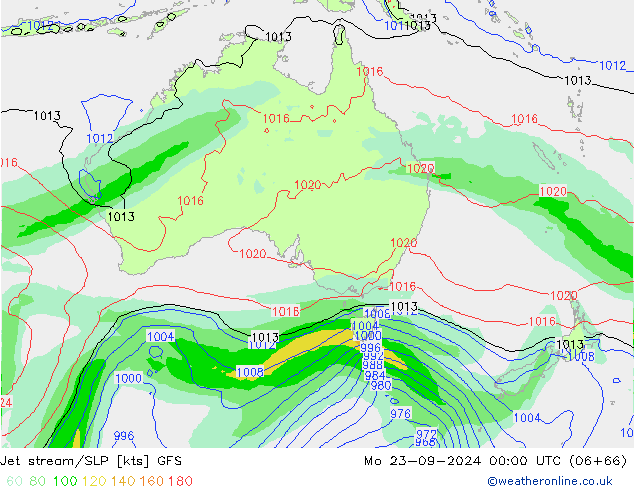 Jet stream/SLP GFS Mo 23.09.2024 00 UTC