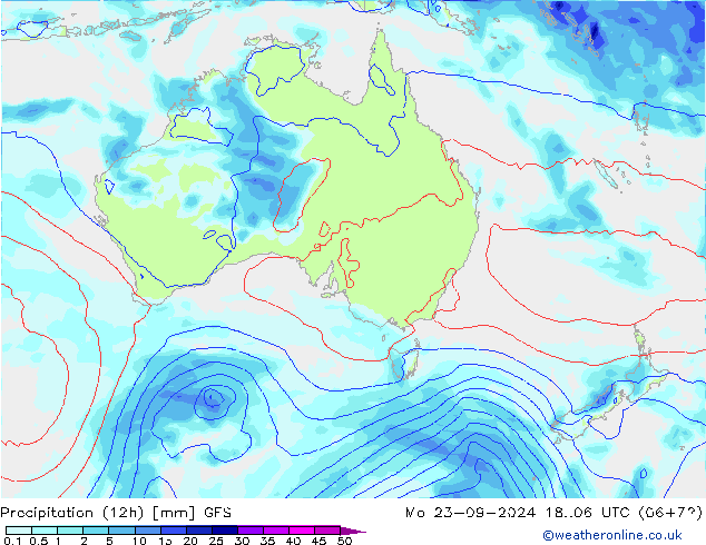 Precipitazione (12h) GFS lun 23.09.2024 06 UTC