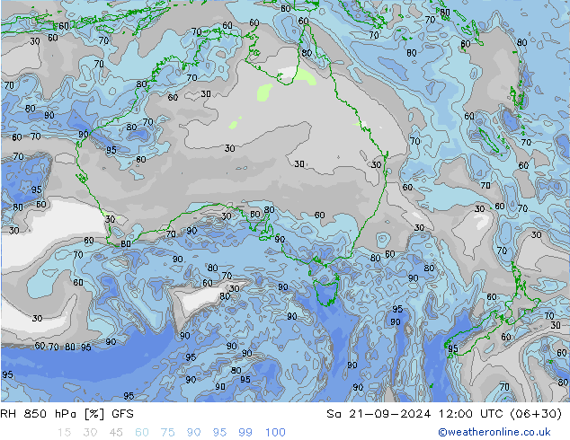 RH 850 hPa GFS sab 21.09.2024 12 UTC