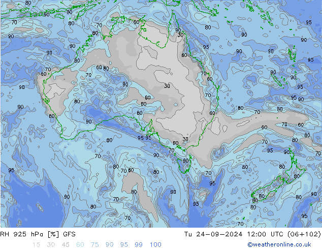 RH 925 hPa GFS Út 24.09.2024 12 UTC