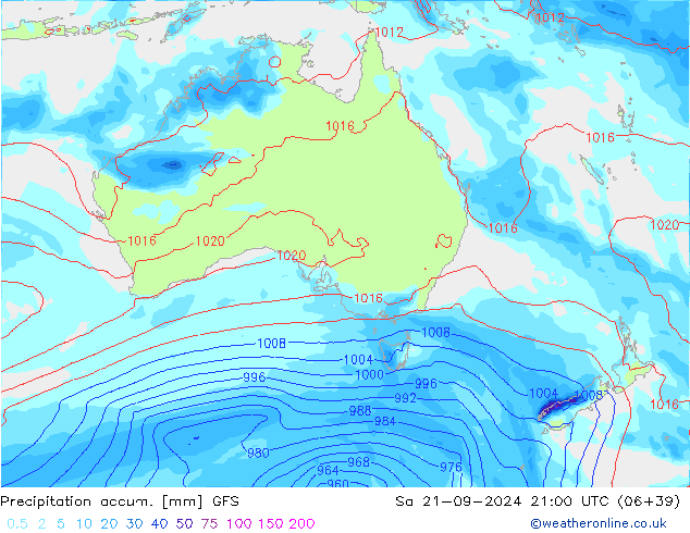 Precipitation accum. GFS Sa 21.09.2024 21 UTC