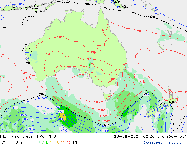 High wind areas GFS Th 26.09.2024 00 UTC