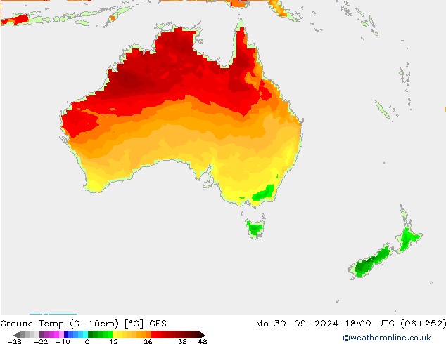 Temp. gruntu (0-10cm) GFS pon. 30.09.2024 18 UTC