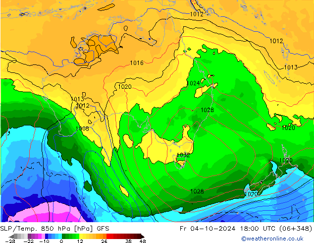 SLP/Temp. 850 hPa GFS pt. 04.10.2024 18 UTC