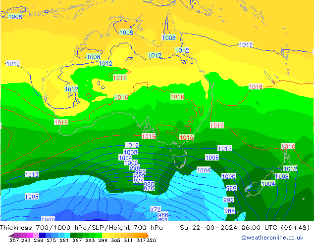 Thck 700-1000 hPa GFS Su 22.09.2024 06 UTC