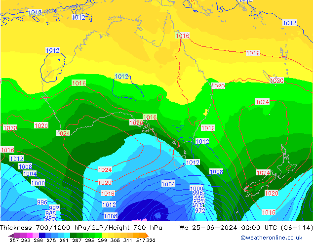 700-1000 hPa Kalınlığı GFS Çar 25.09.2024 00 UTC