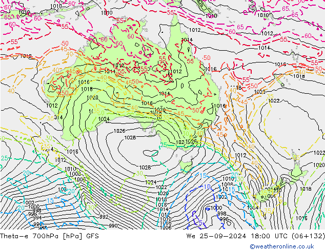 Theta-e 700hPa GFS We 25.09.2024 18 UTC