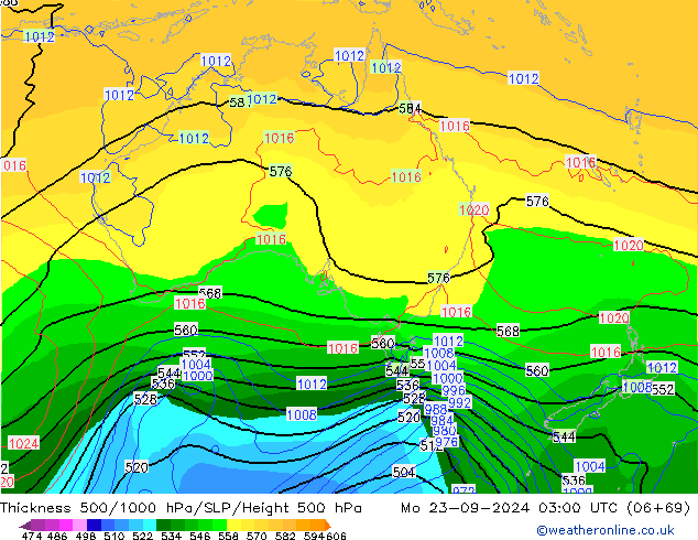 Dikte 500-1000hPa GFS ma 23.09.2024 03 UTC