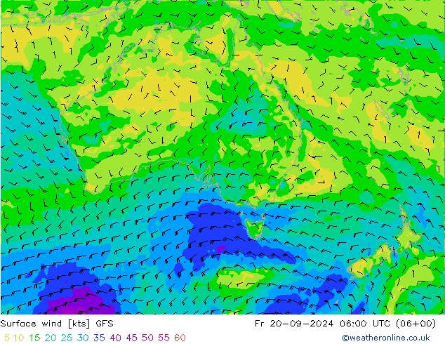 wiatr 10 m GFS pt. 20.09.2024 06 UTC