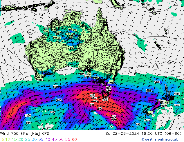 Vent 700 hPa GFS dim 22.09.2024 18 UTC