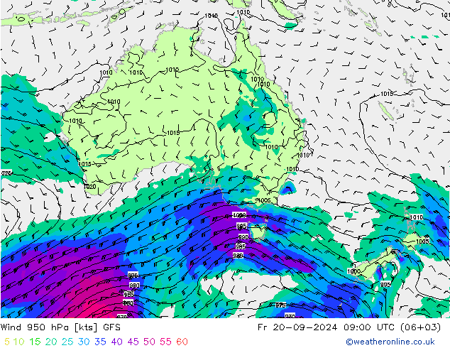 Wind 950 hPa GFS Pá 20.09.2024 09 UTC