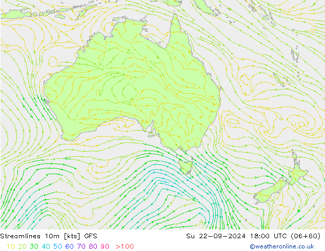 Stroomlijn 10m GFS zo 22.09.2024 18 UTC