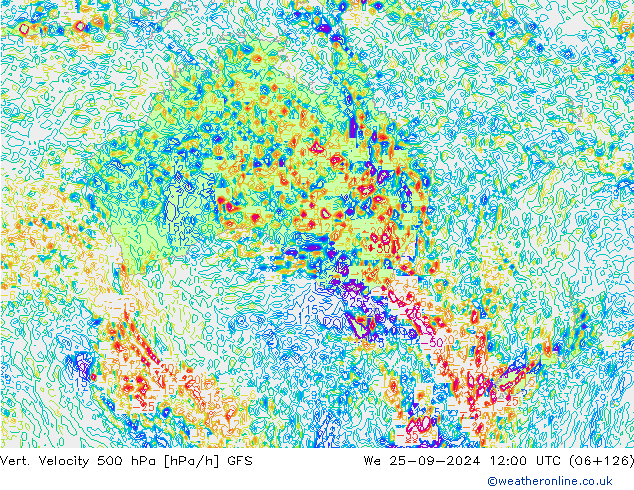 500 hPa Dikey Hız GFS Çar 25.09.2024 12 UTC