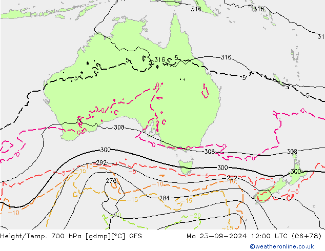 Yükseklik/Sıc. 700 hPa GFS Pzt 23.09.2024 12 UTC