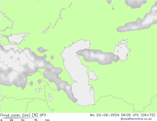 Cloud cover (low) GFS Mo 23.09.2024 06 UTC