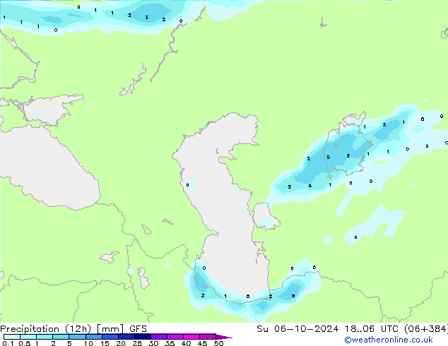 Totale neerslag (12h) GFS zo 06.10.2024 06 UTC