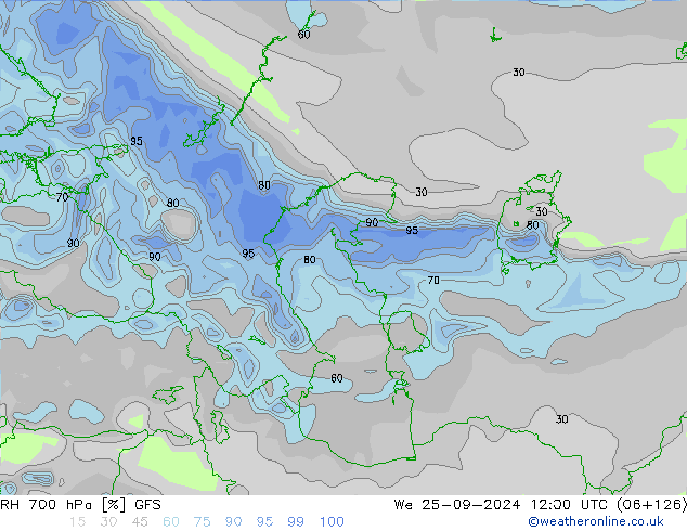 RH 700 hPa GFS Mi 25.09.2024 12 UTC