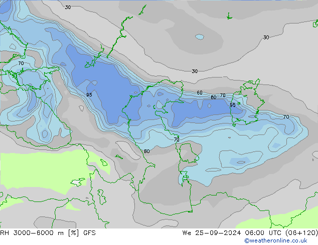 RH 3000-6000 m GFS Qua 25.09.2024 06 UTC