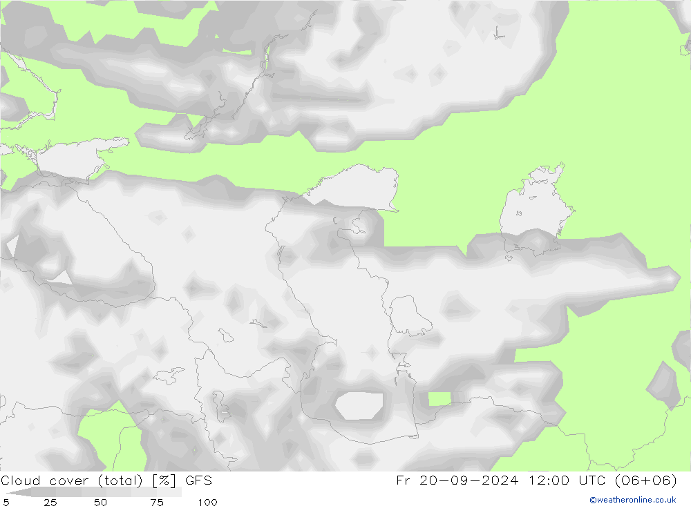 Cloud cover (total) GFS Fr 20.09.2024 12 UTC