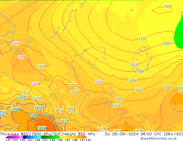 Thck 850-1000 hPa GFS  28.09.2024 06 UTC