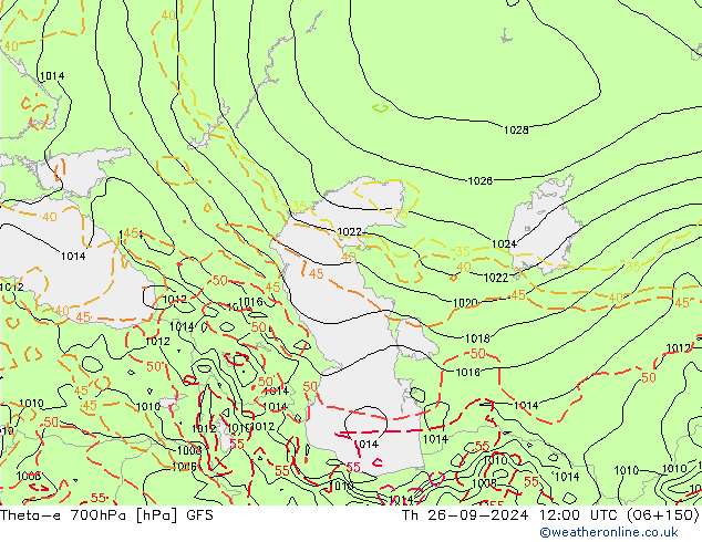 Theta-e 700hPa GFS Čt 26.09.2024 12 UTC