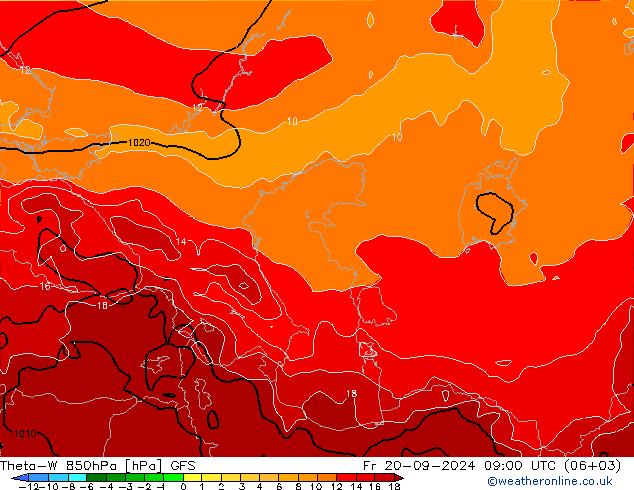 Theta-W 850hPa GFS  20.09.2024 09 UTC