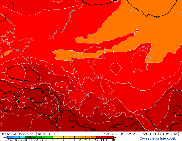 Theta-W 850hPa GFS sáb 21.09.2024 15 UTC