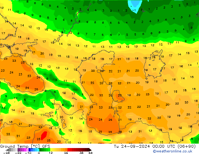 Ground Temp GFS Tu 24.09.2024 00 UTC