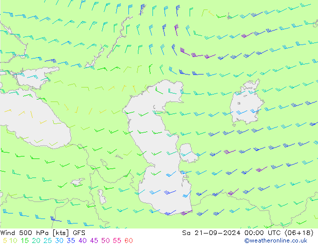 Vento 500 hPa GFS Sáb 21.09.2024 00 UTC