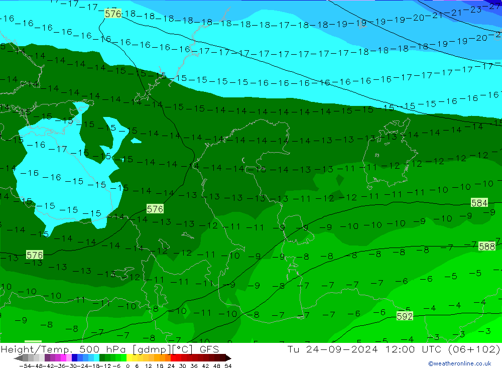 Yükseklik/Sıc. 500 hPa GFS Sa 24.09.2024 12 UTC