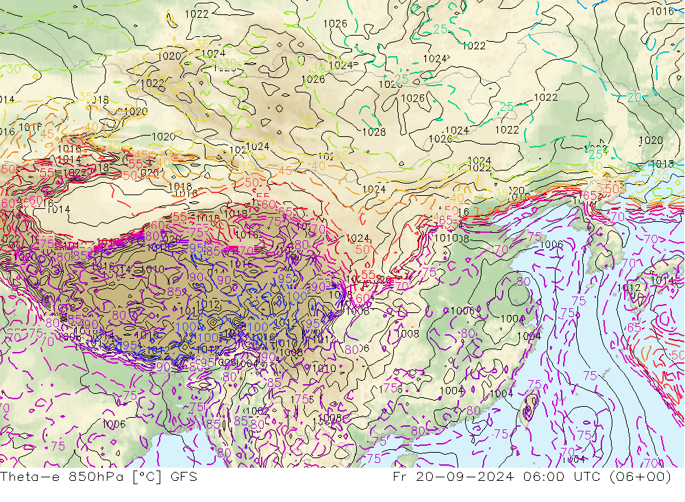 Theta-e 850hPa GFS Fr 20.09.2024 06 UTC