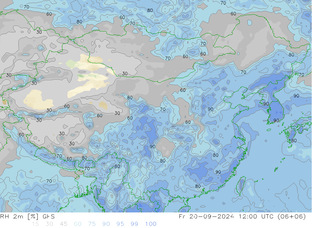 RH 2m GFS 星期五 20.09.2024 12 UTC