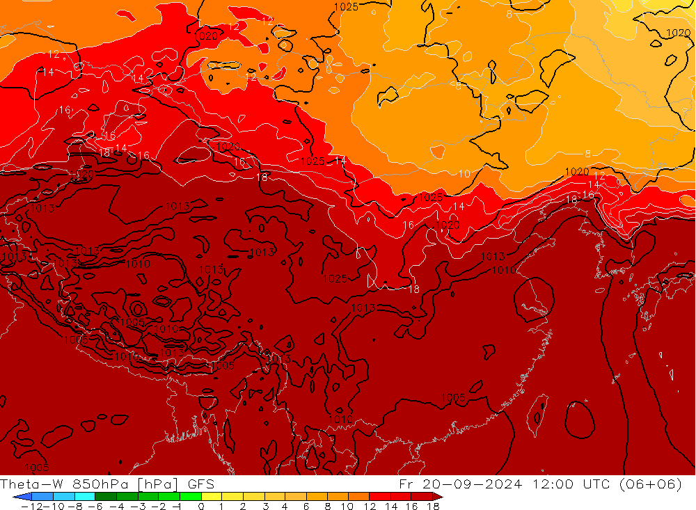 Theta-W 850hPa GFS 星期五 20.09.2024 12 UTC