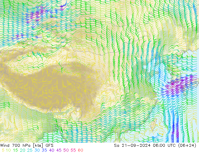 Vento 700 hPa GFS sab 21.09.2024 06 UTC