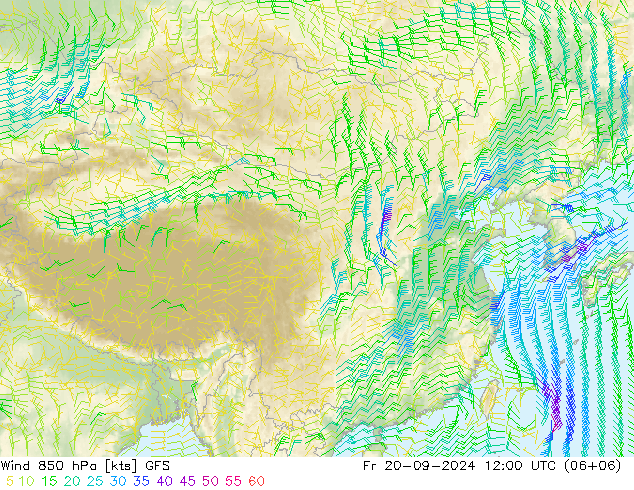 风 850 hPa GFS 星期五 20.09.2024 12 UTC