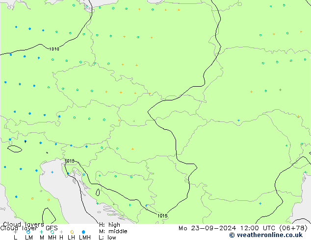 Cloud layer GFS Po 23.09.2024 12 UTC