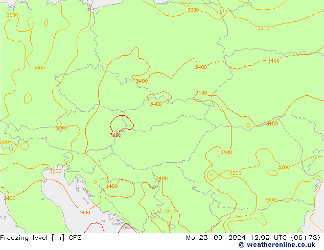 Freezing level GFS Po 23.09.2024 12 UTC