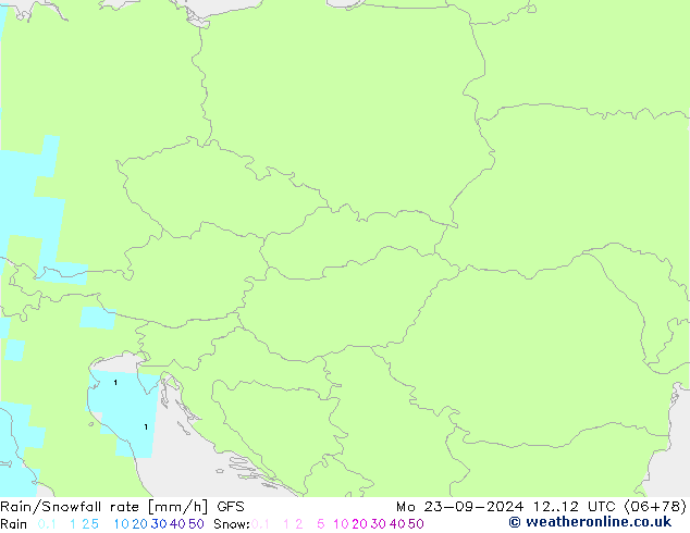 Rain/Snowfall rate GFS Po 23.09.2024 12 UTC