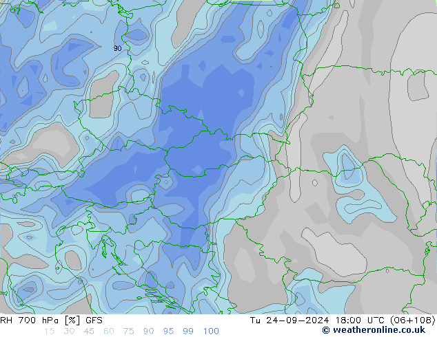 RH 700 hPa GFS Út 24.09.2024 18 UTC